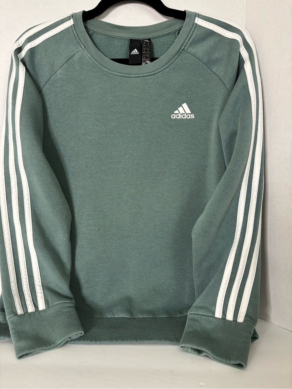 adidas Sage Green Crew Sweatshirt with White Stripes